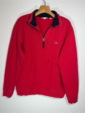 Lacoste Men's Red Half-Zip Pullover with Navy Trim XXL